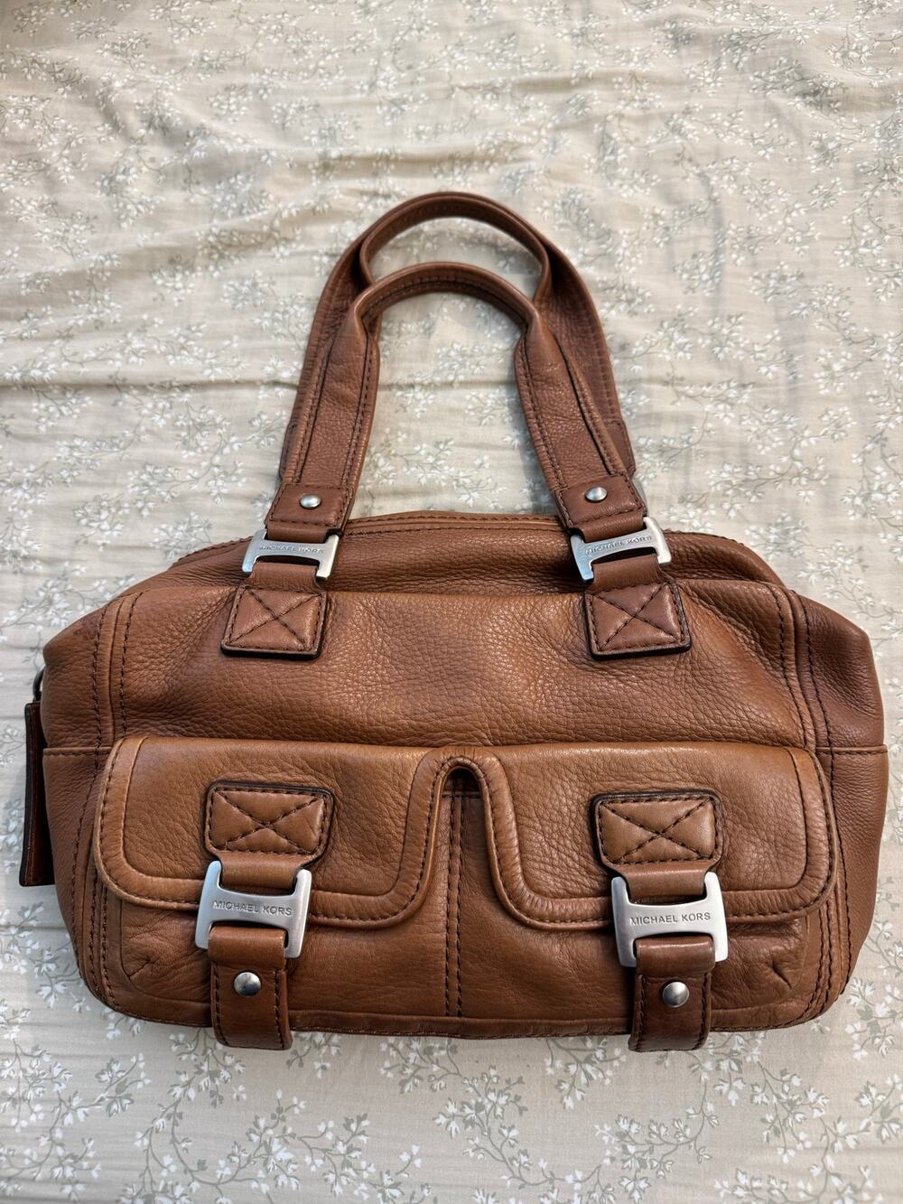 Vintage Michael Kors Brown Pebbled Leather Cargo Buckle Satchel Bag